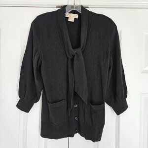Michael Kors Black 3/4 Length Sleeve V-Neck Sweater with Attached Tie, X-Small